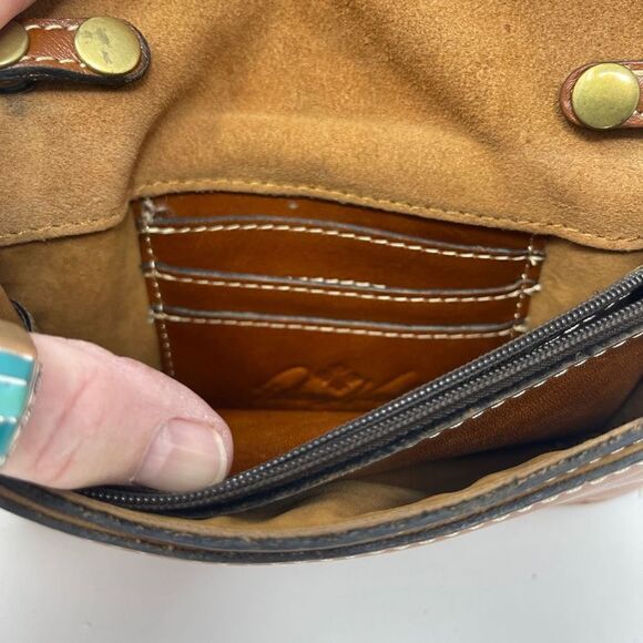 Patricia Nash Leather Brown Buckle Strap Snap Button Sling Bag OS - Picture 4 of 8